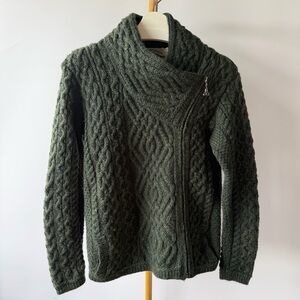 Aran Crafts Women 100% Merino Wool Cable Knit Cardigan – Made in Ireland Sz S